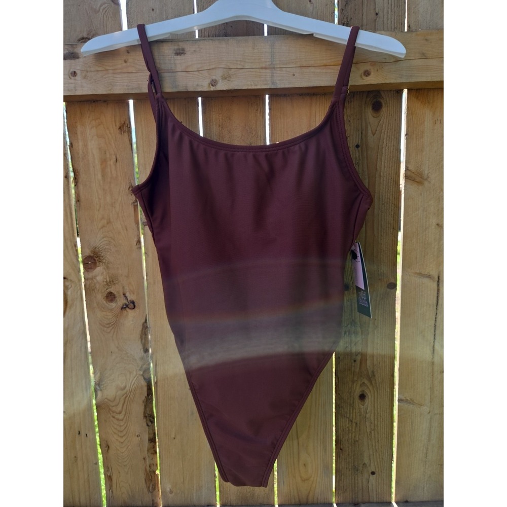 Wild Fable Womens XS 0-2 Brown High Leg Cheeky Scoop Back One-Piece Swimsuit